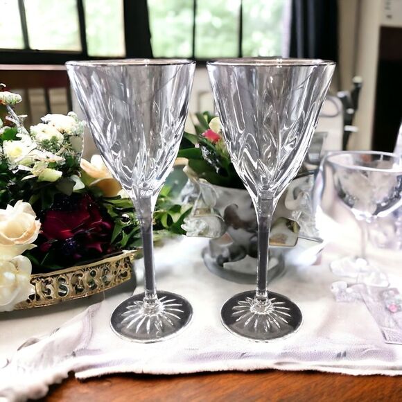 2 Cristal D Arques Durand Crystal Wine Glasses CASSANDRA Platinum Rimmed Goblets - Picture 13 of 14